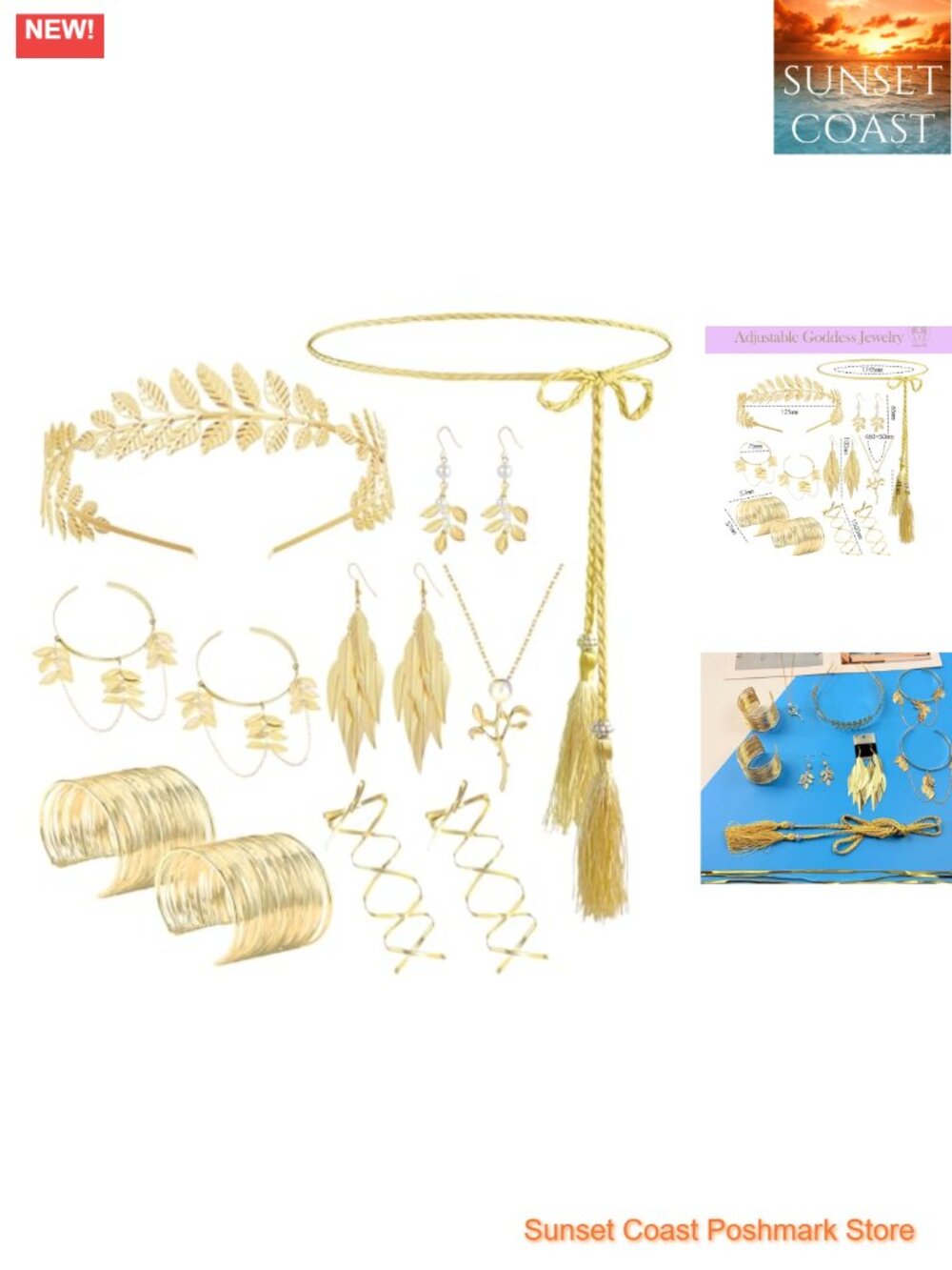 Greek Goddess Costume Accessories Set Laurel Leaf Headband Armband Jewelry